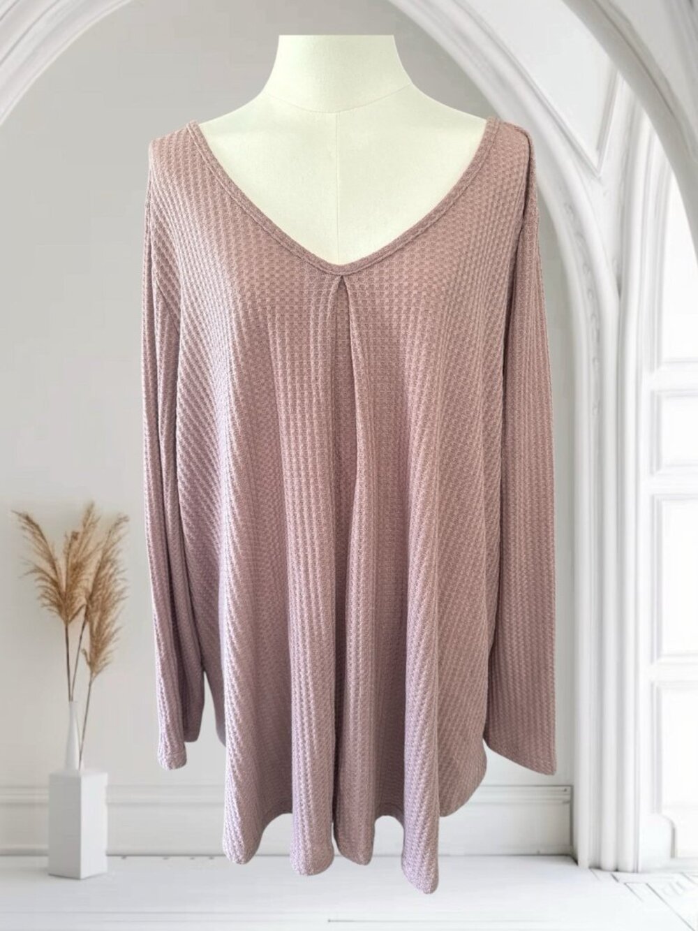 BloomChic Mauve V-Neck Long Sleeve Waffle Knit Top-Size 22-24-NWT